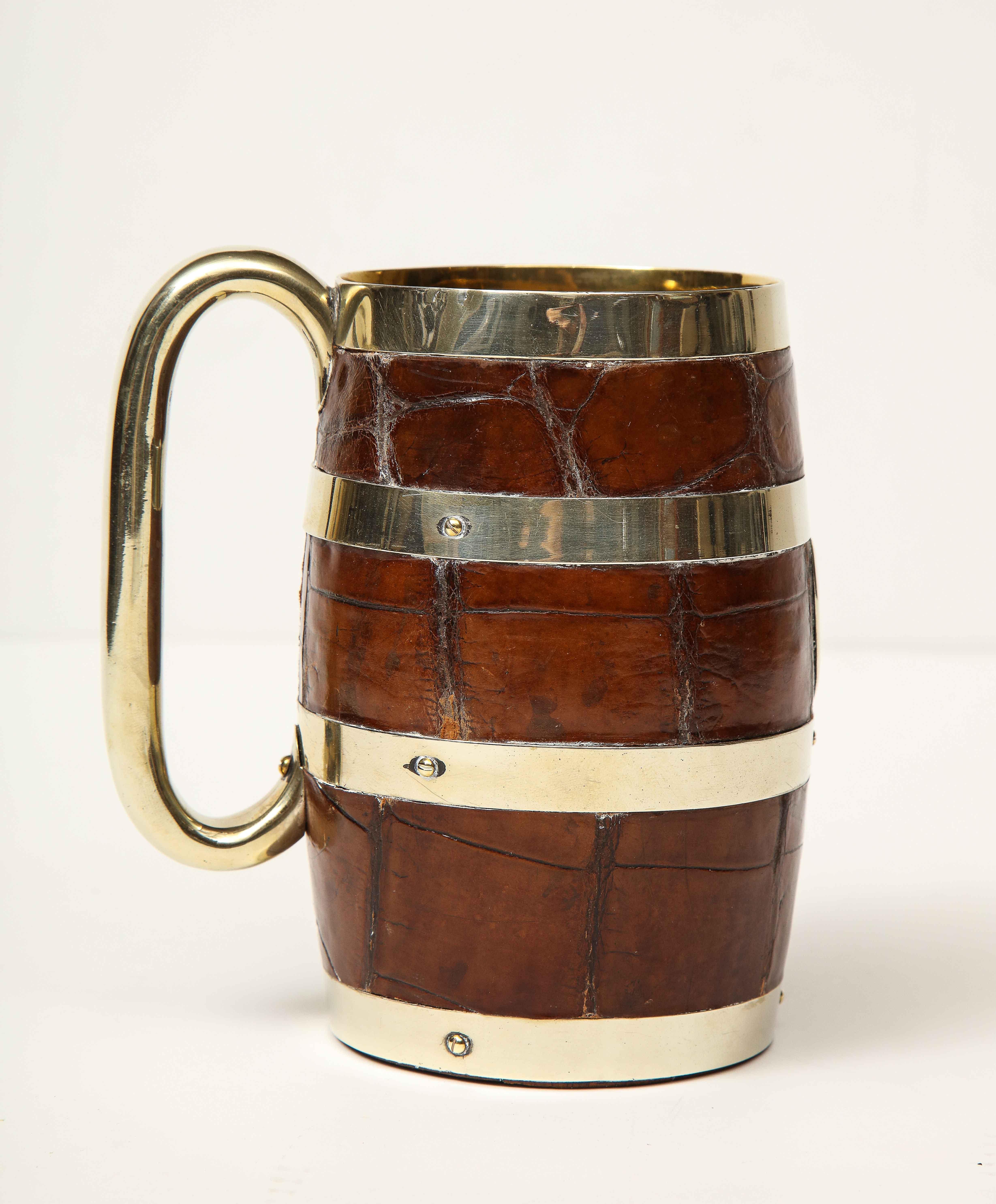English Late 19th Century Alligator Covered Mug with Silver Mounts For Sale 11