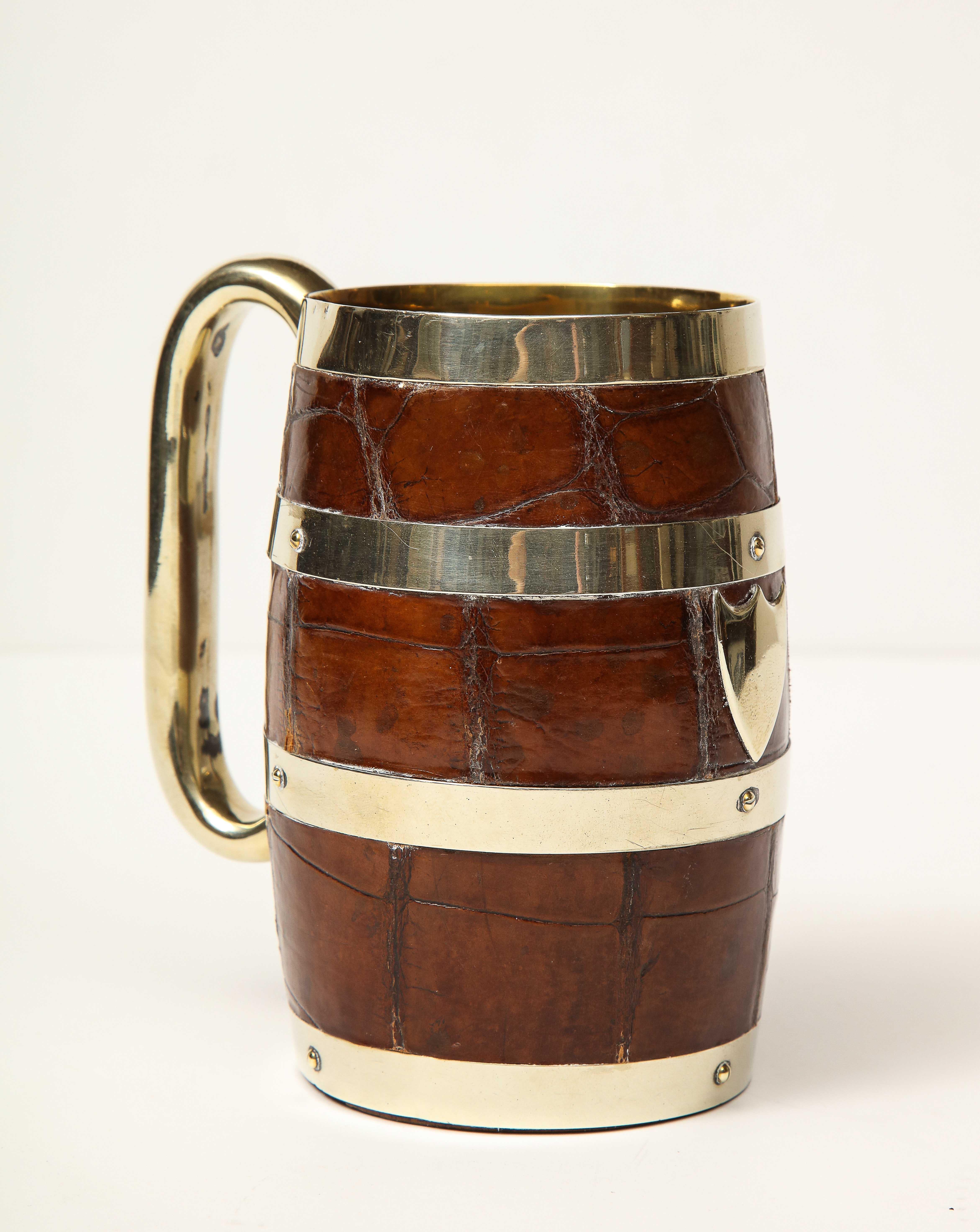 English Late 19th Century Alligator Covered Mug with Silver Mounts For Sale 12