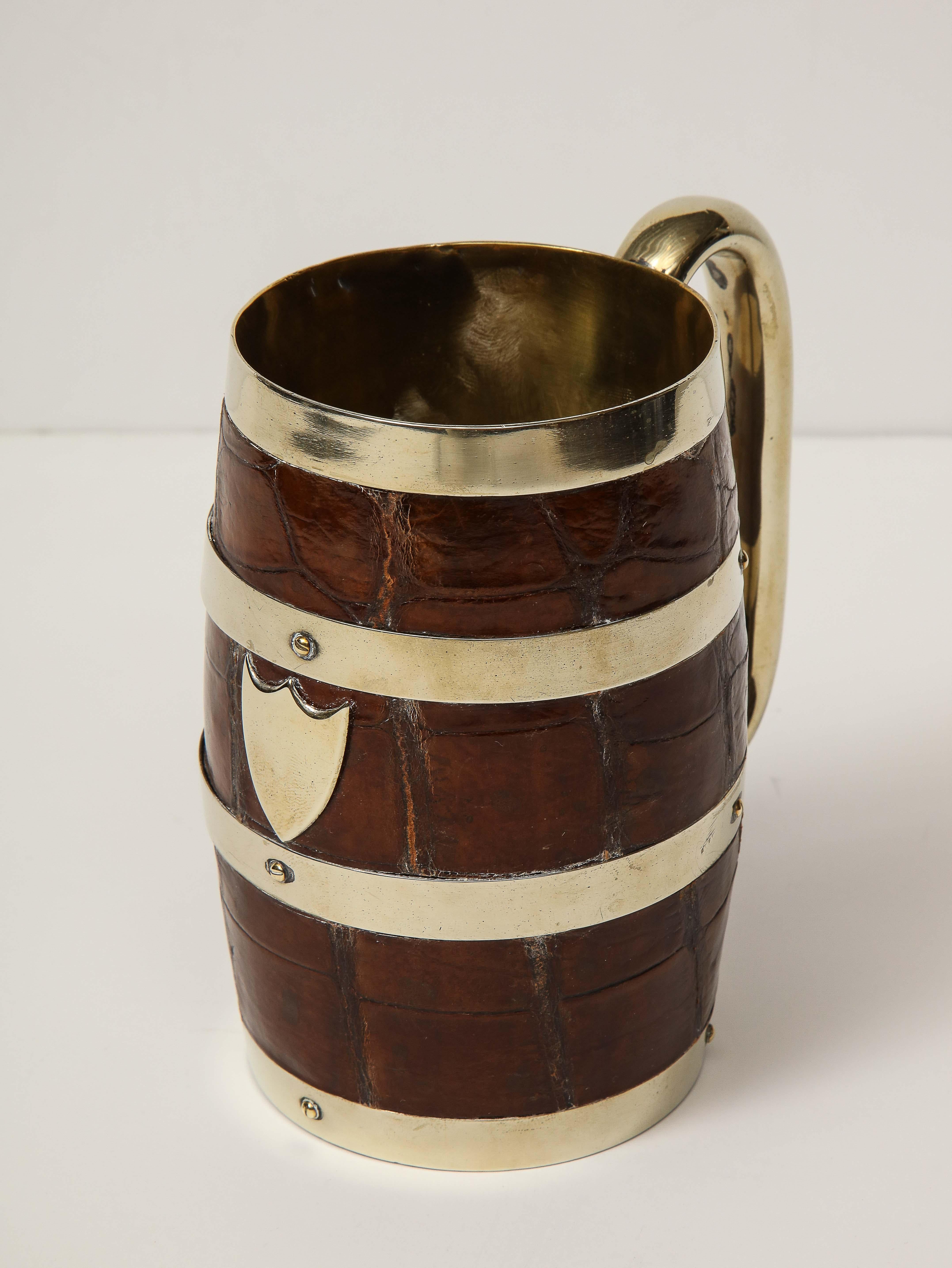 English Late 19th Century Alligator Covered Mug with Silver Mounts For Sale 2