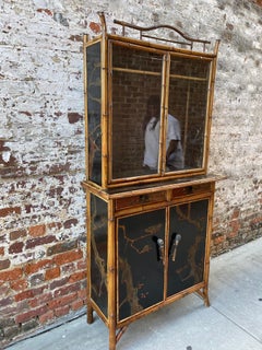 English Late 19th Century Bamboo Secretary with Hand Painted Panels, C.1890