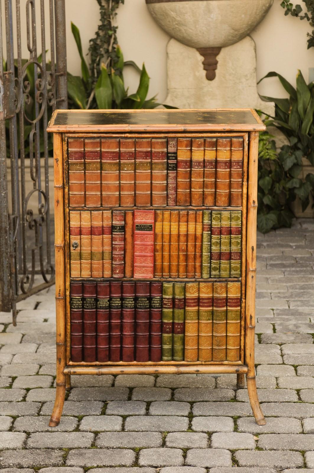 English Late 19th Century Bamboo Single-Door Cabinet with Faux Book Façade 9