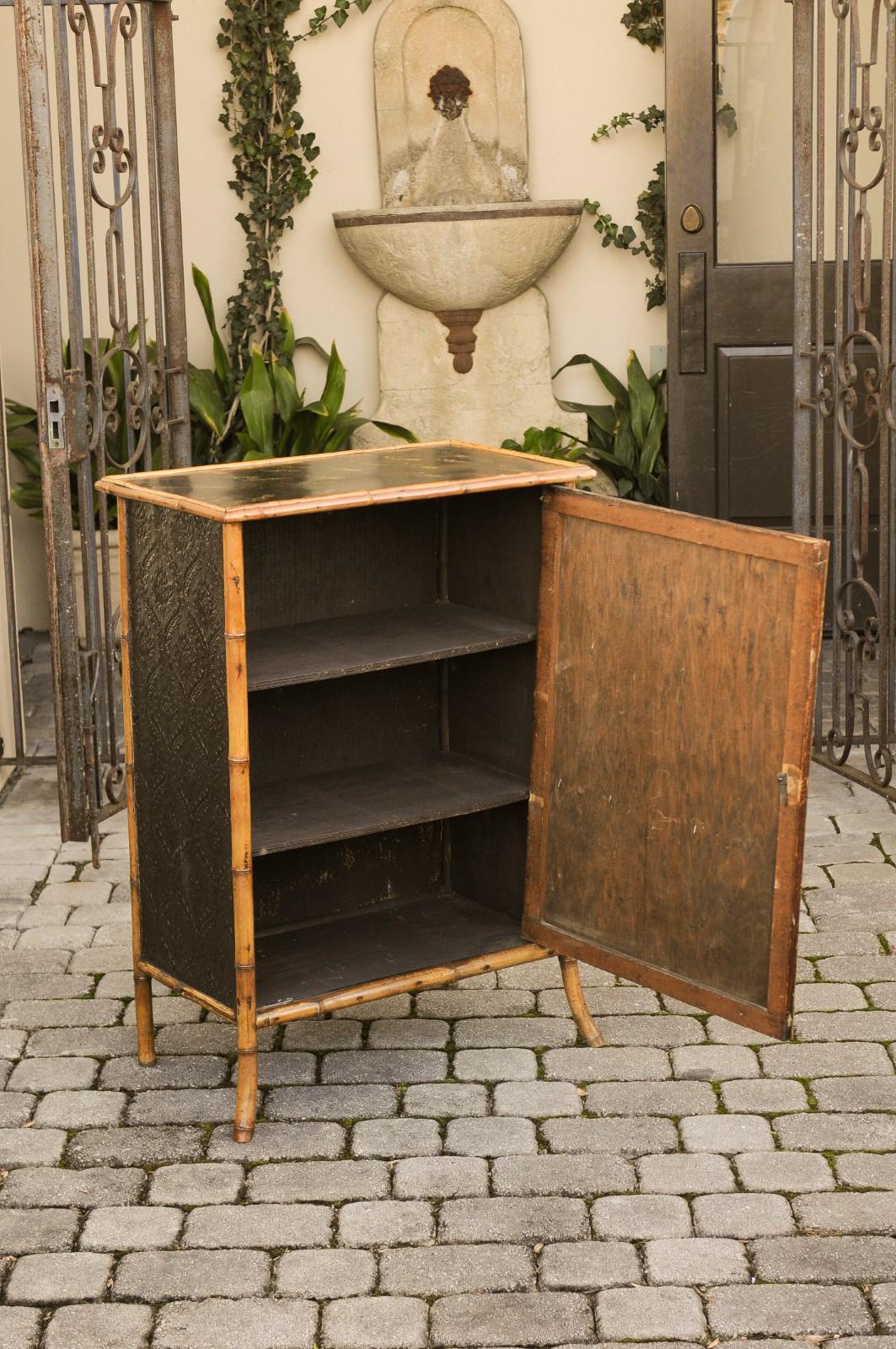 English Late 19th Century Bamboo Single-Door Cabinet with Faux Book Façade 2
