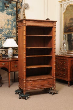 English Late 19th Century Faux Pine Bamboo Bookcase