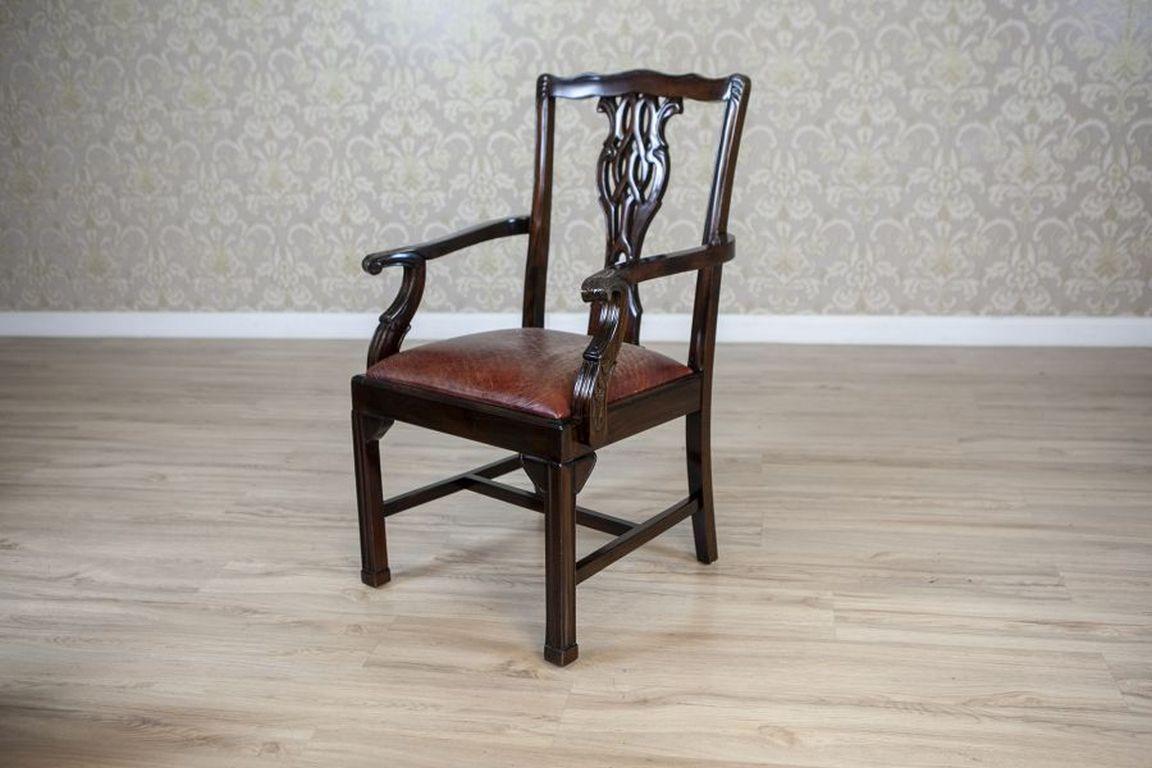 English Late-19th Century Four Walnut Chairs With Leather Upholstery In Good Condition For Sale In Opole, PL