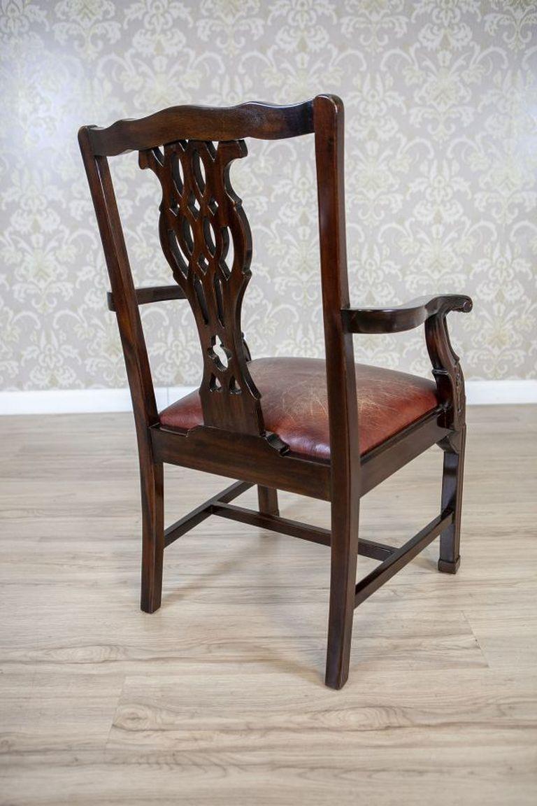 English Late-19th Century Four Walnut Chairs With Leather Upholstery For Sale 3