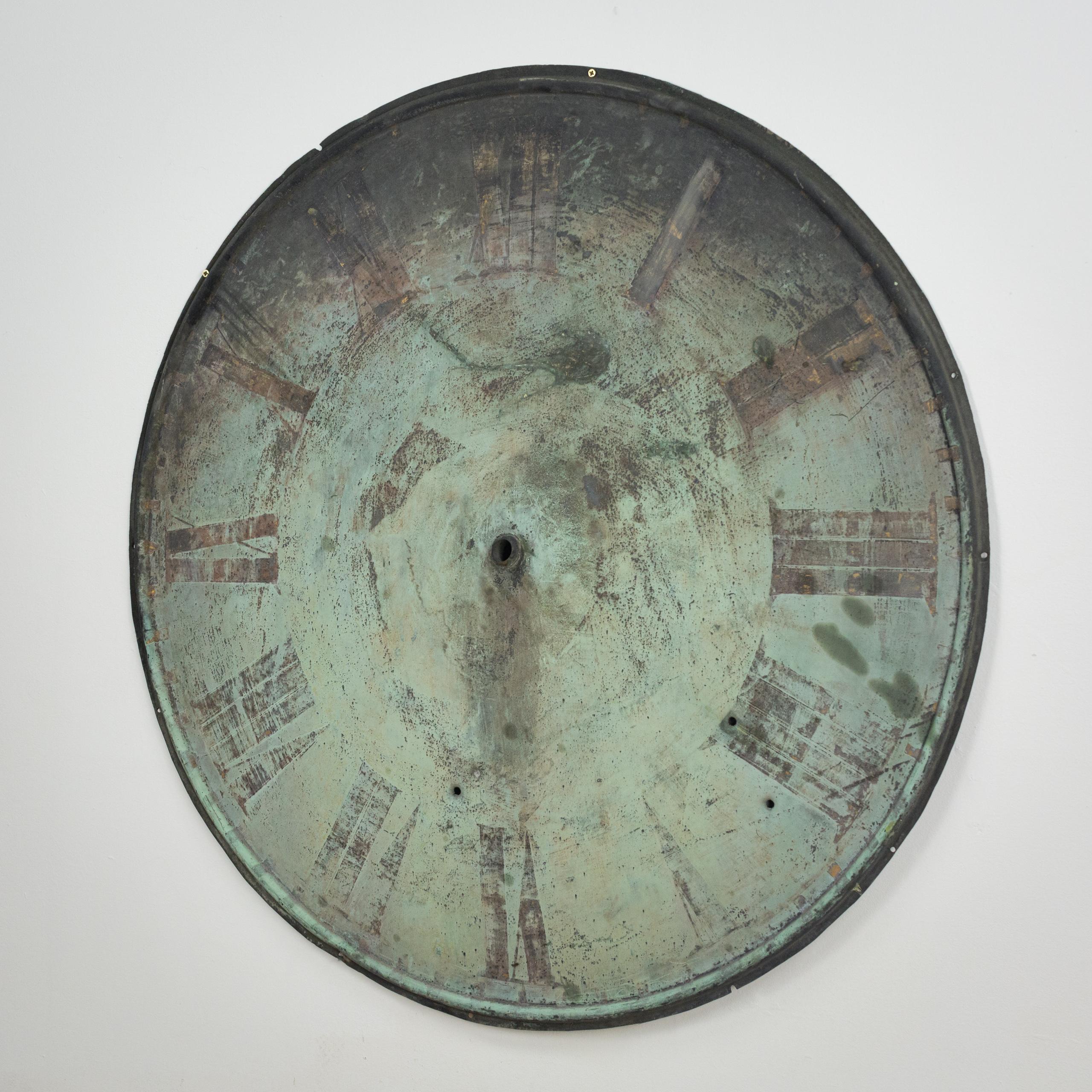 English Late 19th Century Ghostly Copper Clock Face with Verdigris Patination In Fair Condition In Pease pottage, West Sussex