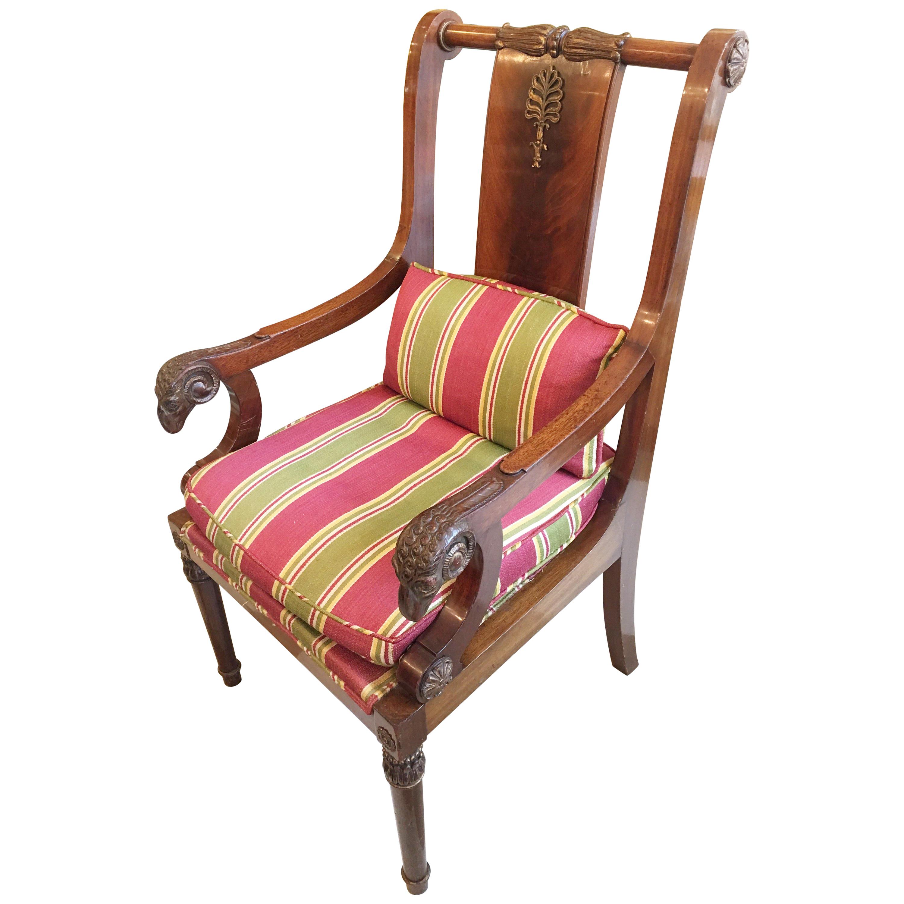 English Late 19th Century, Mahogany Rams Head Armchair For Sale