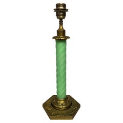 English Late 19th Century Mint Green Glass Table Lamp