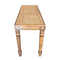 English Late 19th Century Oak Bench With Caned Seat