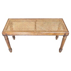 English Late 19th Century Oak Bench With Caned Seat
