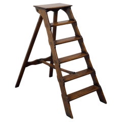 English Late 19th Century Oak Five Steps Ladder with Brown Patina