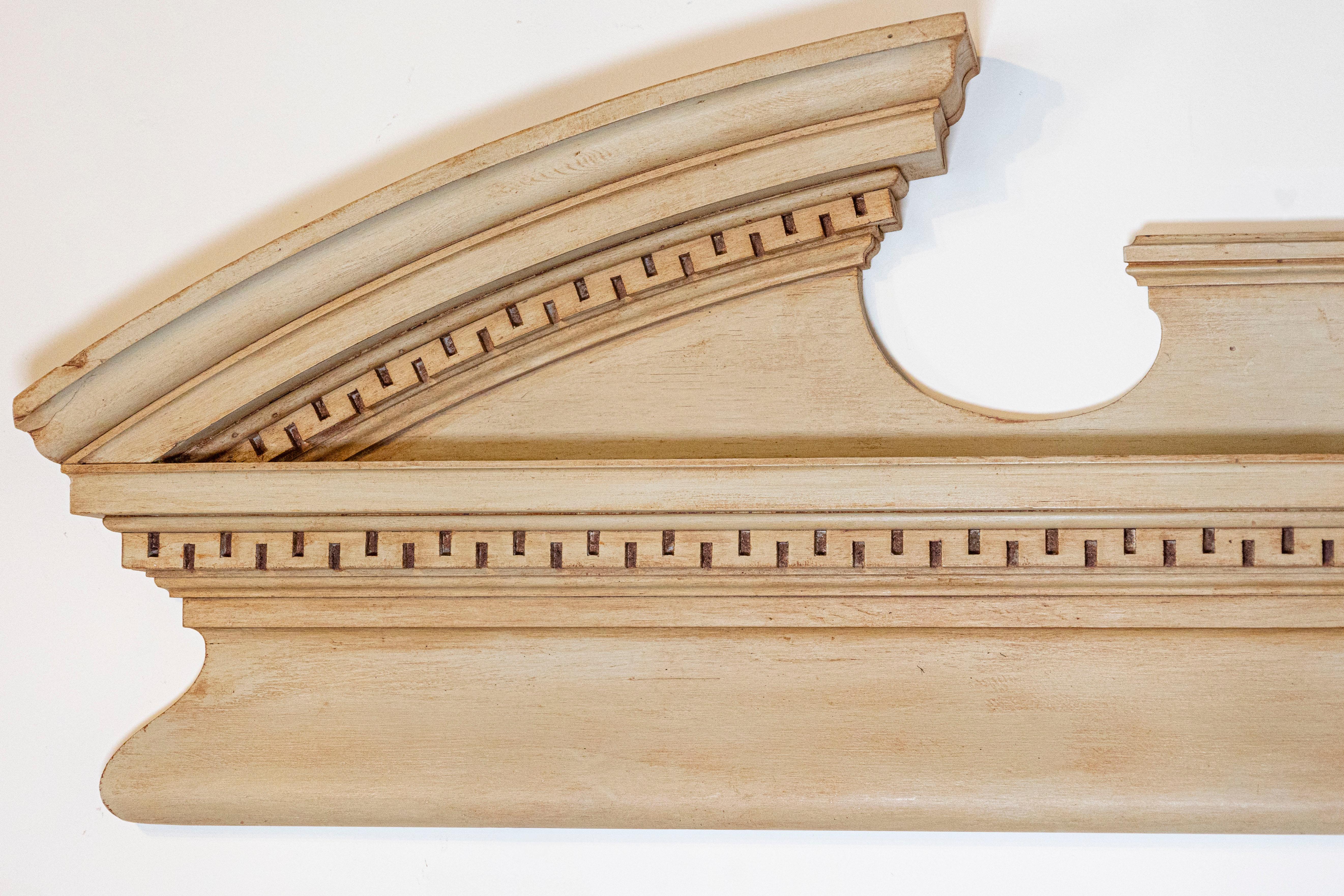 Carved English Late 19th Century Painted Wood Broken Arch Pediment with Greek Key