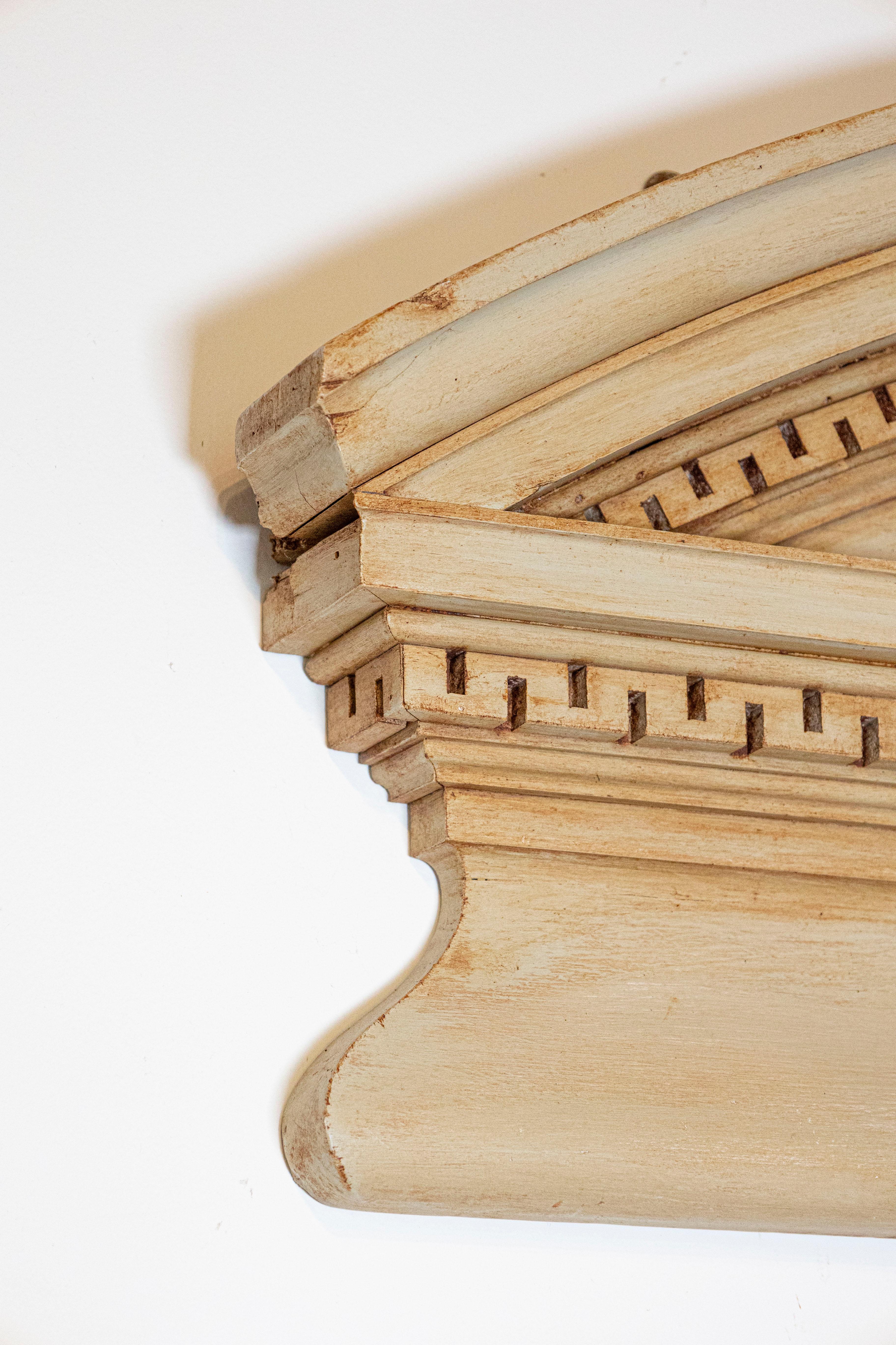 English Late 19th Century Painted Wood Broken Arch Pediment with Greek Key 1