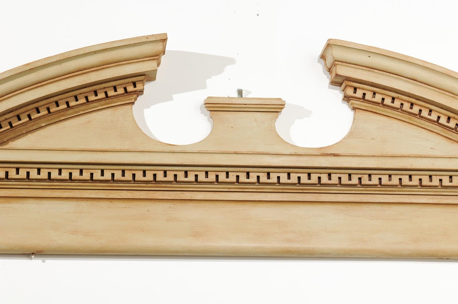 English Late 19th Century Painted Wood Broken Arch Pediment with Greek Key In Good Condition For Sale In Atlanta, GA