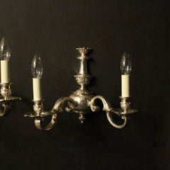 English Late 19th Century Pair of Silver Gilded Antique Wall Lights