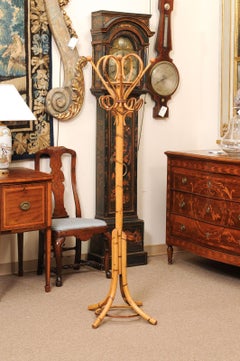 English Late 19th Century Pine Bent Wood Floor Standing Coat Rack