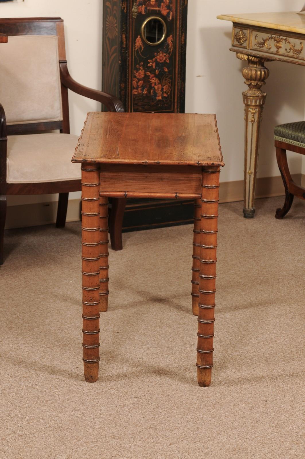 English Late 19th Century Pine Faux Bamboo Side Table with Drawer For Sale 8