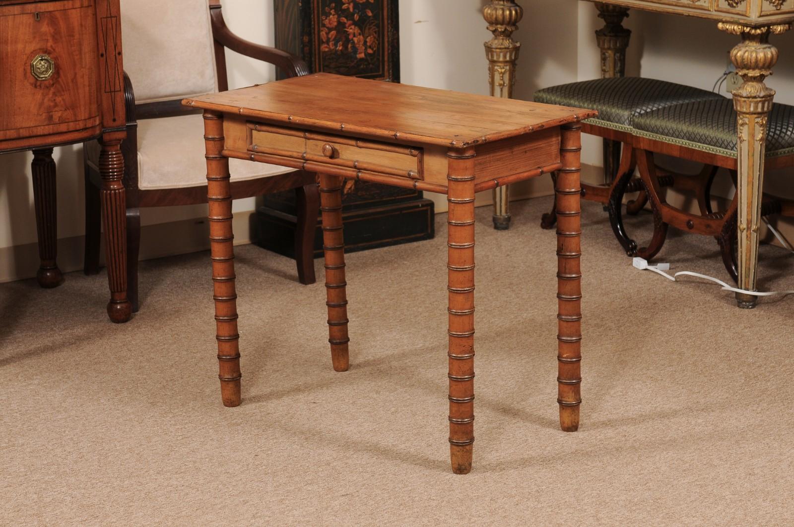 English Late 19th Century Pine Faux Bamboo Side Table with Drawer For Sale 9