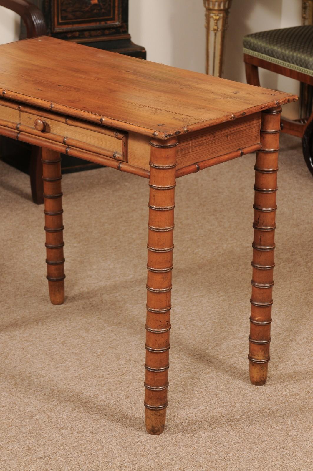 English Late 19th Century Pine Faux Bamboo Side Table with Drawer For Sale 10