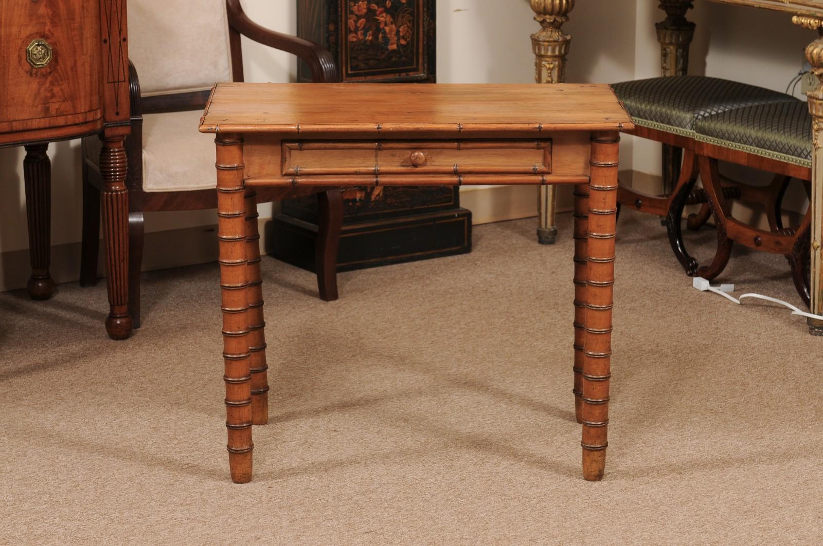 English Late 19th Century Pine Faux Bamboo Side Table with Drawer For Sale 11
