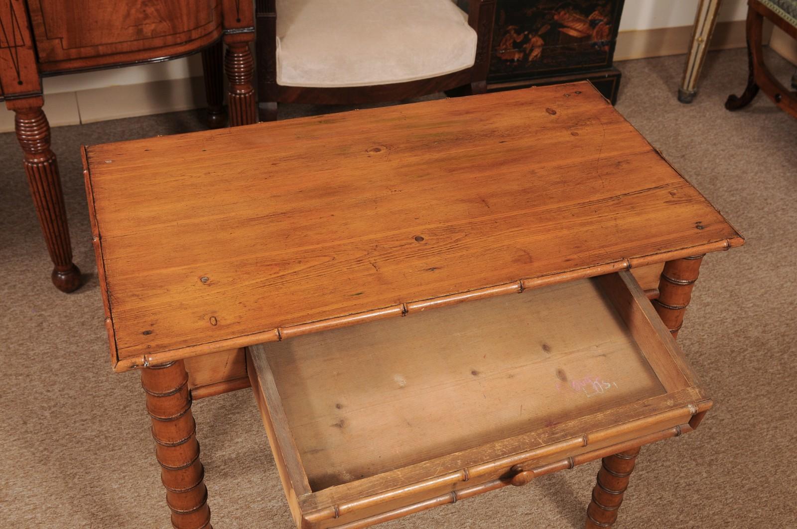 English Late 19th Century Pine Faux Bamboo Side Table with Drawer For Sale 1