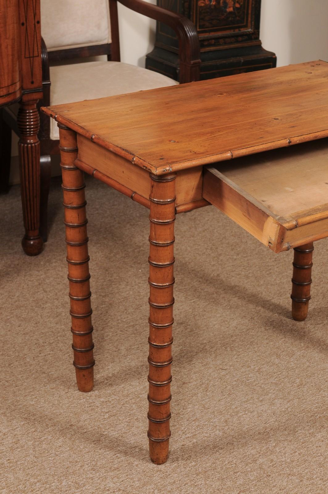 English Late 19th Century Pine Faux Bamboo Side Table with Drawer For Sale 2