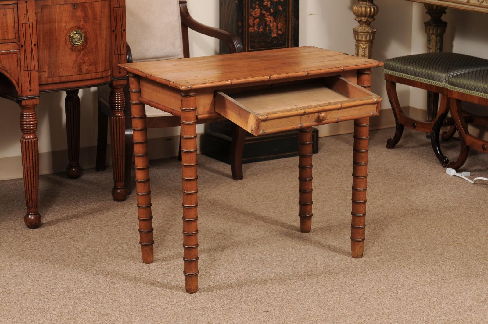 English Late 19th Century Pine Faux Bamboo Side Table with Drawer For Sale 3