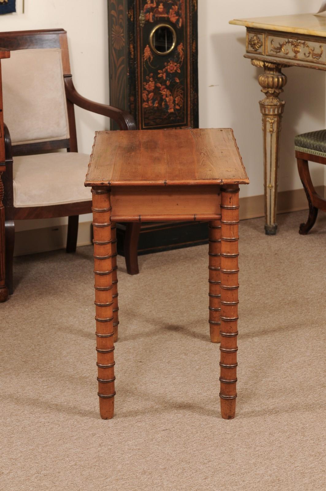 English Late 19th Century Pine Faux Bamboo Side Table with Drawer For Sale 4