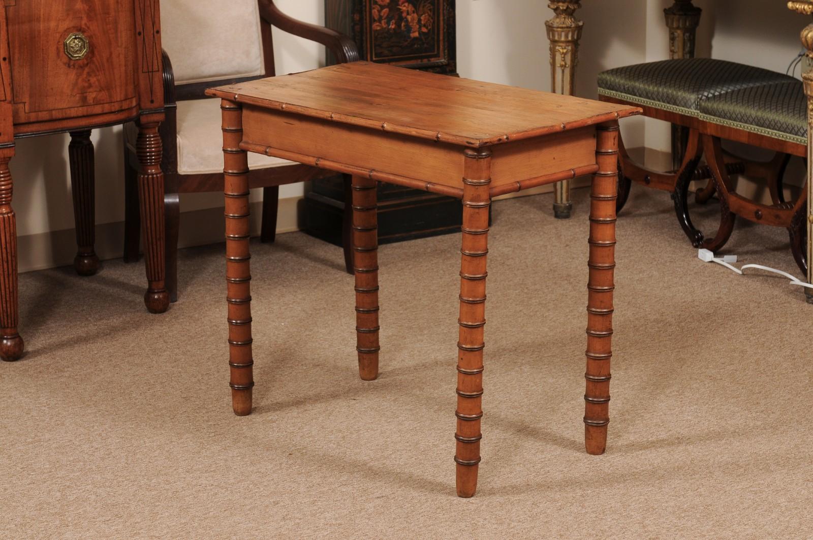 English Late 19th Century Pine Faux Bamboo Side Table with Drawer For Sale 5