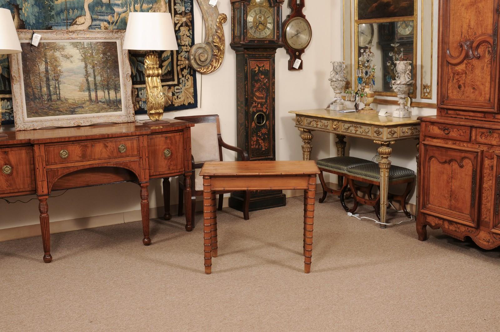 English Late 19th Century Pine Faux Bamboo Side Table with Drawer For Sale 6