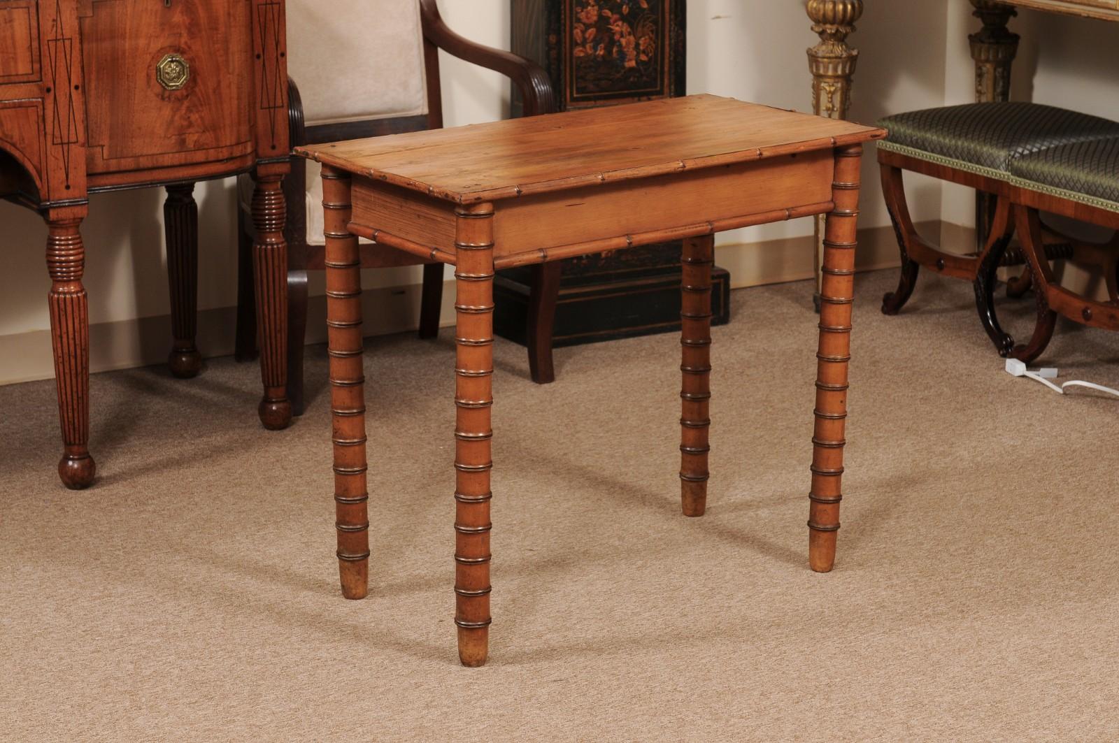 English Late 19th Century Pine Faux Bamboo Side Table with Drawer For Sale 7