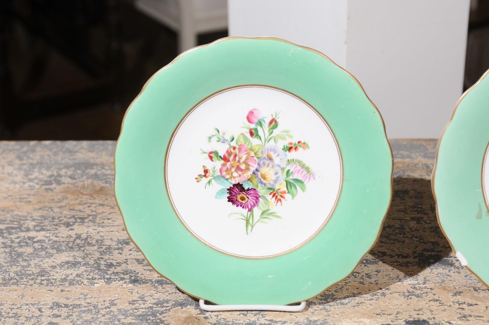 green floral plates