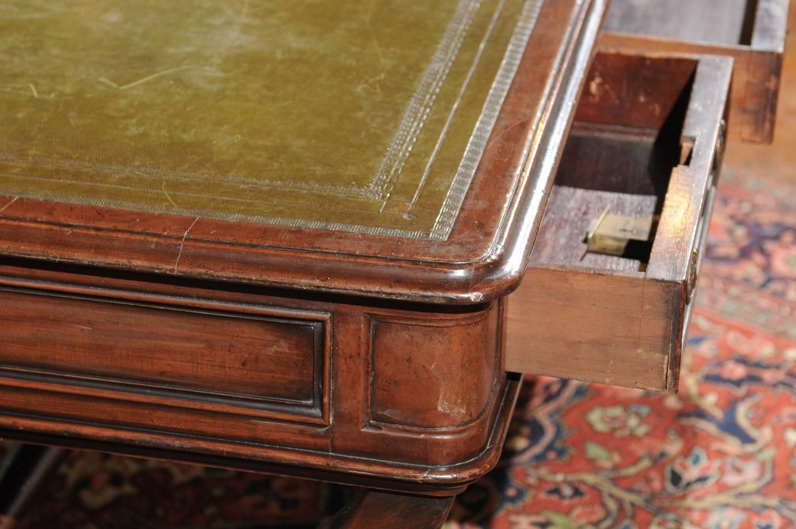 English Late 19th Century Regency Style Mahogany Partners Desk with X-Form Base 7