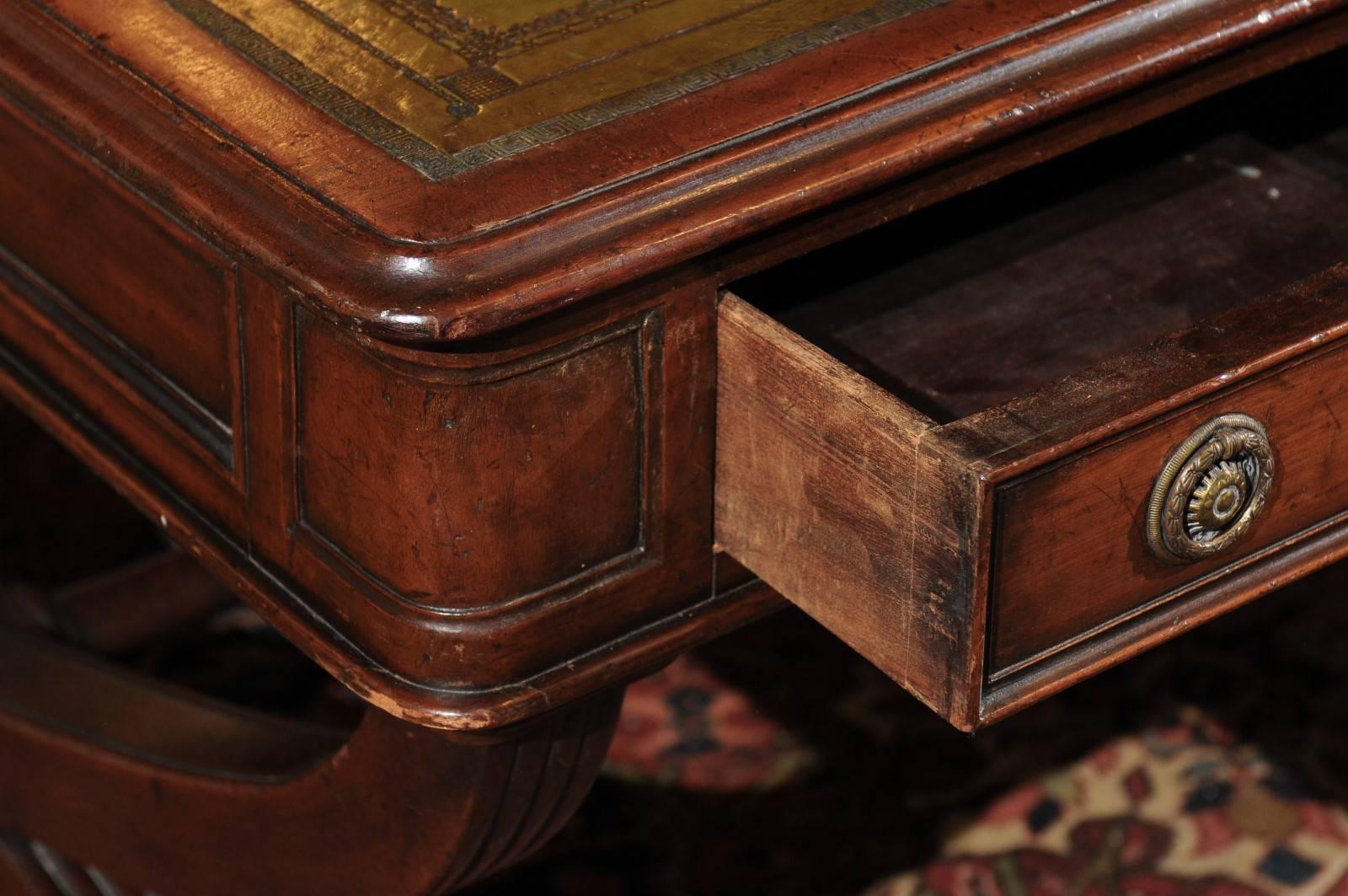 English Late 19th Century Regency Style Mahogany Partners Desk with X-Form Base 2