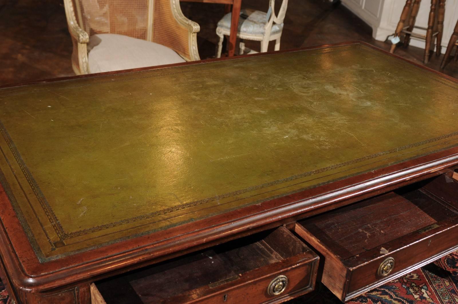 English Late 19th Century Regency Style Mahogany Partners Desk with X-Form Base 3