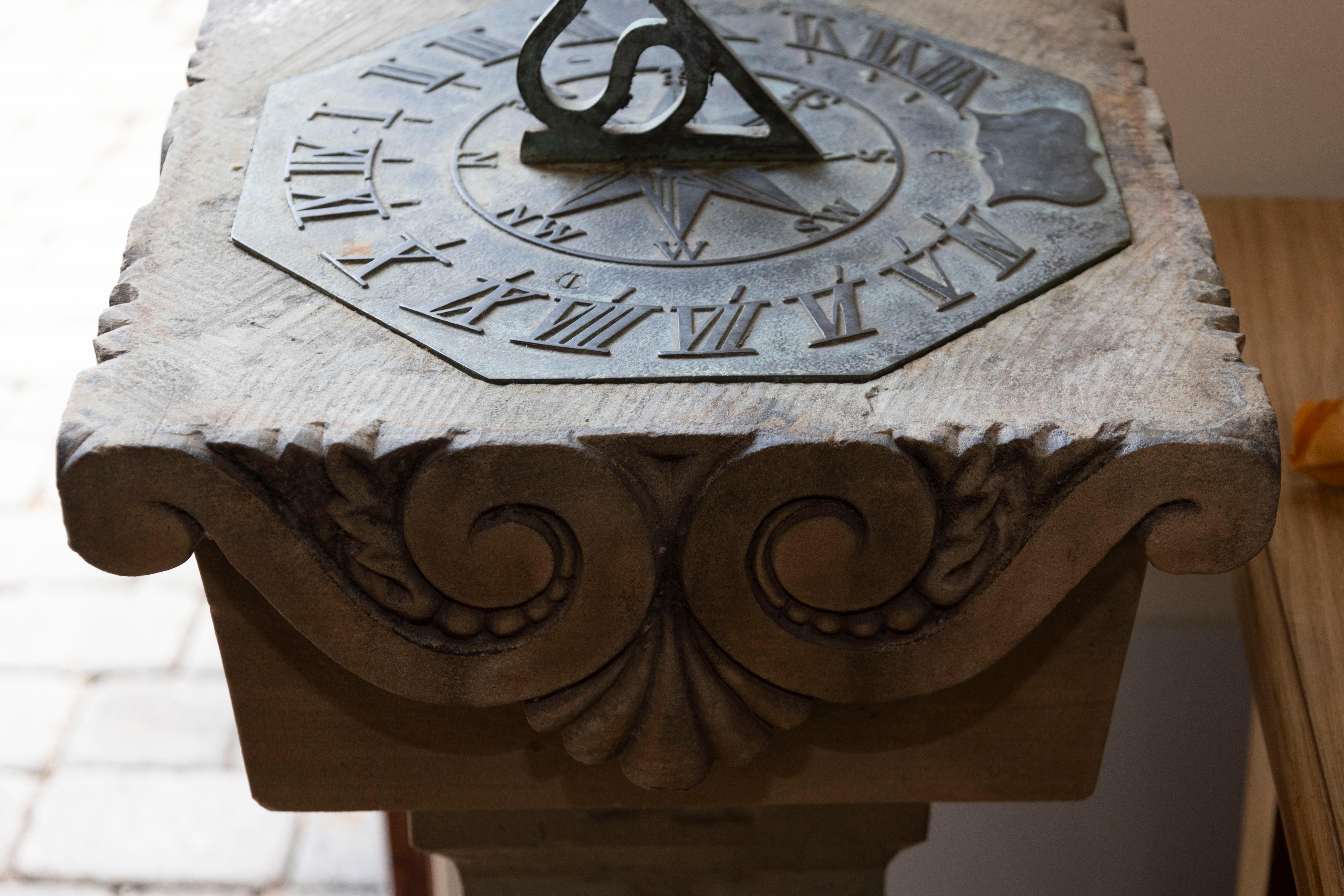 English Late 19th Century Sundial with Carved Limestone and Bronze Top For Sale 5