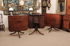 English Late 19th Century Triple Pedestal Extending Dining Table