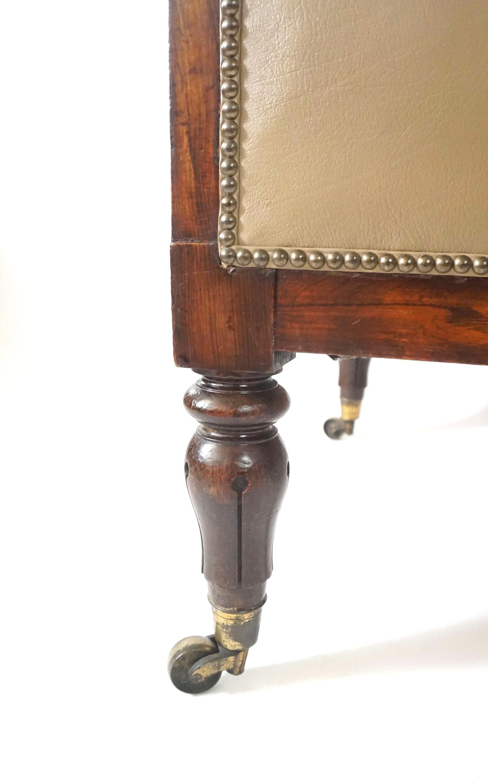 English Late Regency William IV Rosewood Leather Bergere, circa 1835 For Sale 5