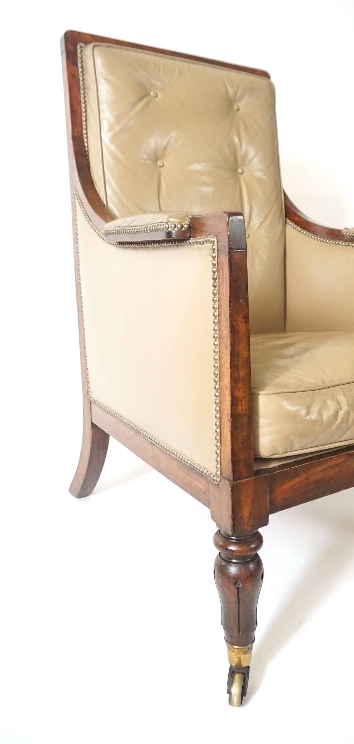 English Late Regency William IV Rosewood Leather Bergere, circa 1835 For Sale 7