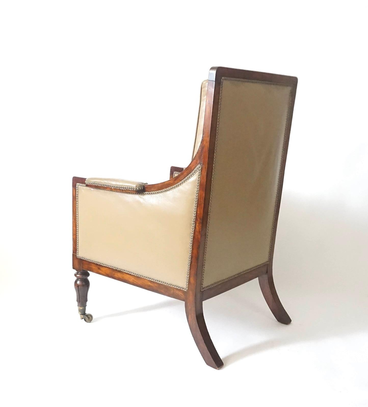 Brass English Late Regency William IV Rosewood Leather Bergere, circa 1835 For Sale