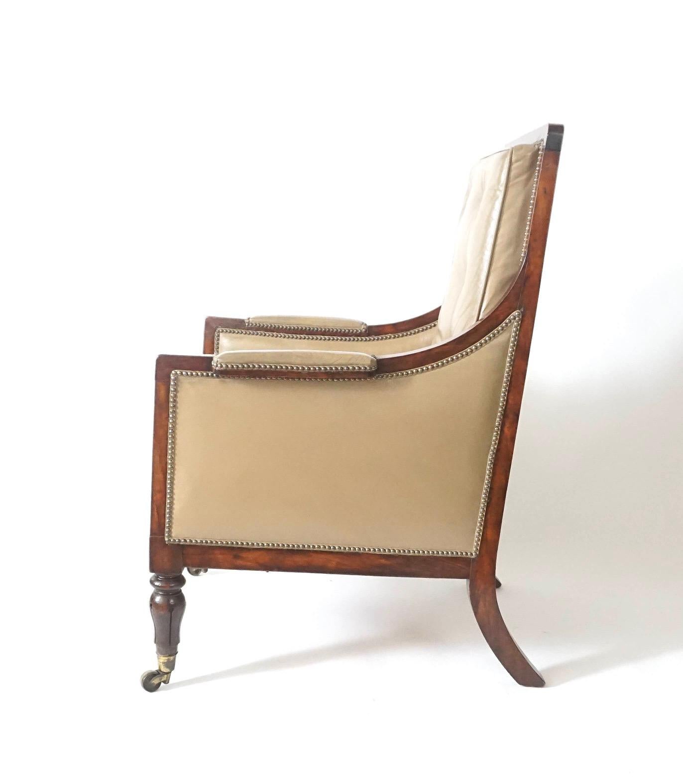 English Late Regency William IV Rosewood Leather Bergere, circa 1835 For Sale 1