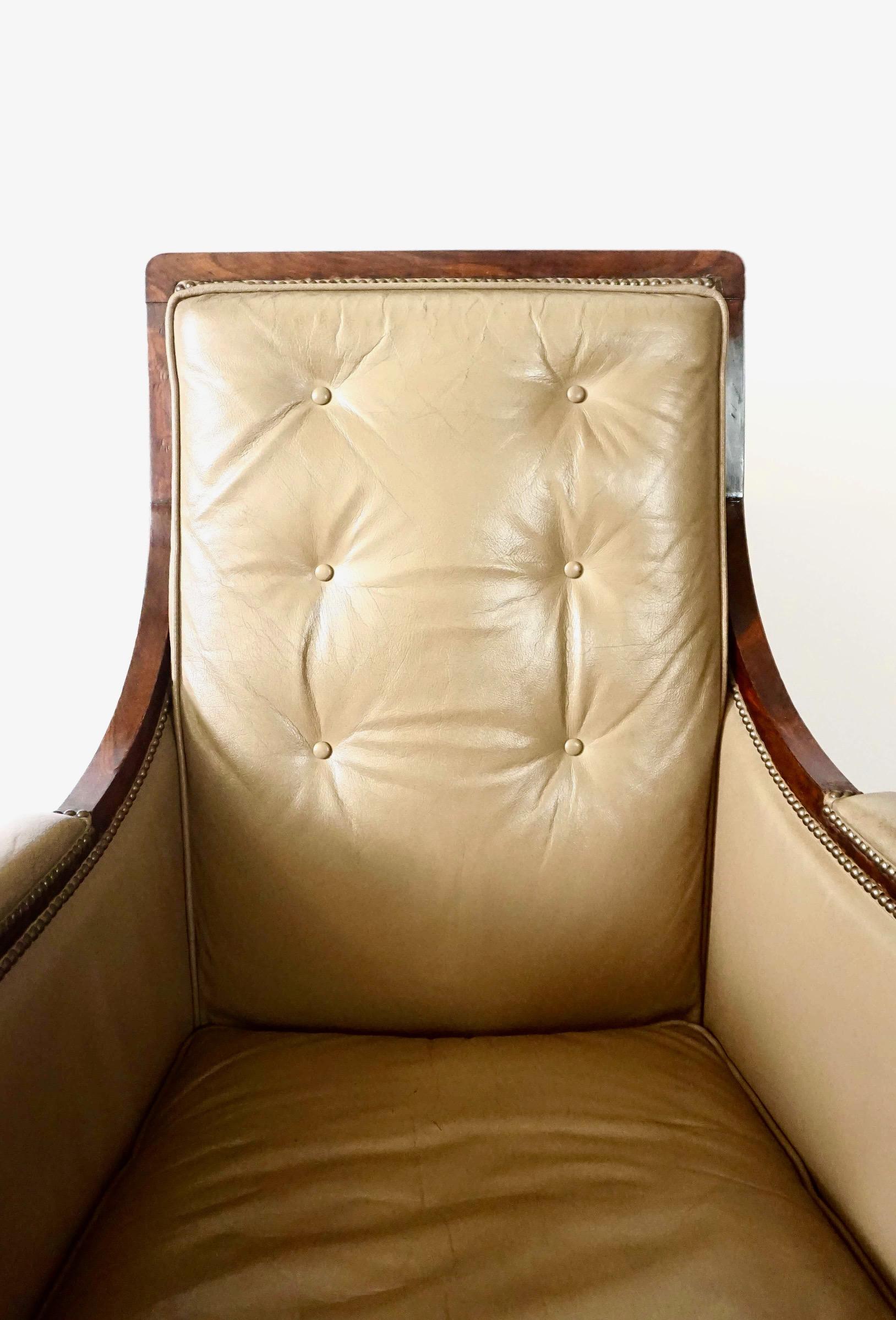 English Late Regency William IV Rosewood Leather Bergere, circa 1835 For Sale 2