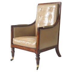 Bergère en cuir en bois de rose William IV de la fin de la Régence anglaise, vers 1835