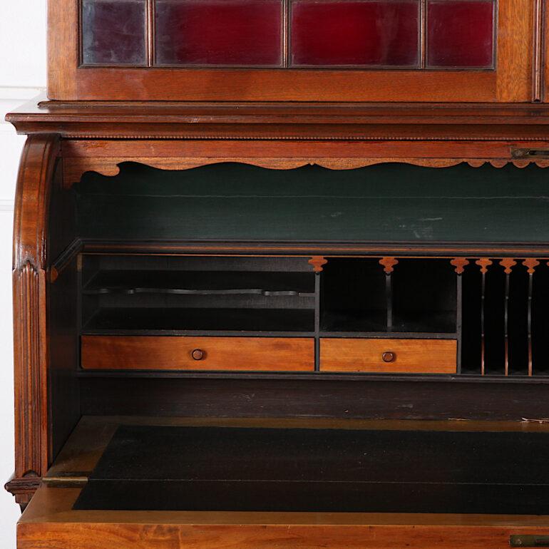 Early 20th Century English Late Victorian / Edwardian Inlaid Mahogany Sectretary Bookcase Desk
