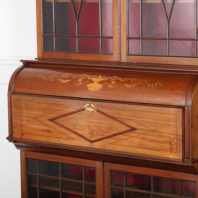 English Late Victorian / Edwardian Inlaid Mahogany Sectretary Bookcase Desk 2