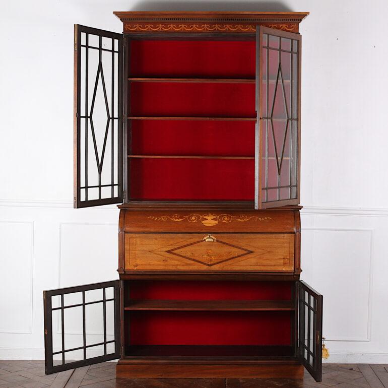 English Late Victorian / Edwardian Inlaid Mahogany Sectretary Bookcase Desk 4