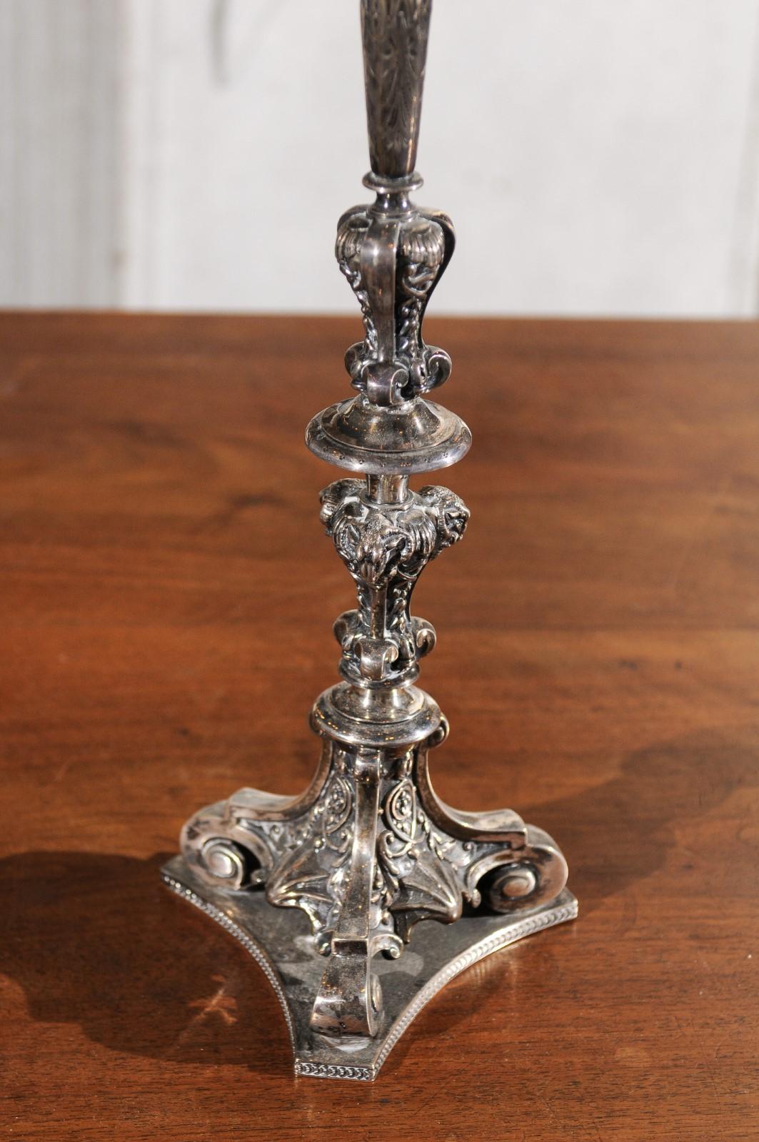 English Late Victorian Epergne with Silver Base and Crystal Vase, 19th Century For Sale 5
