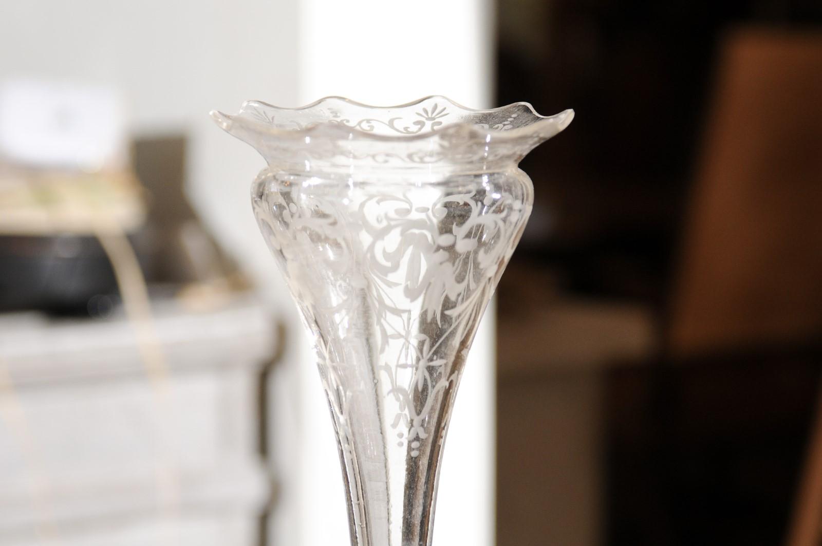 English Late Victorian Epergne with Silver Base and Crystal Vase, 19th Century For Sale 6