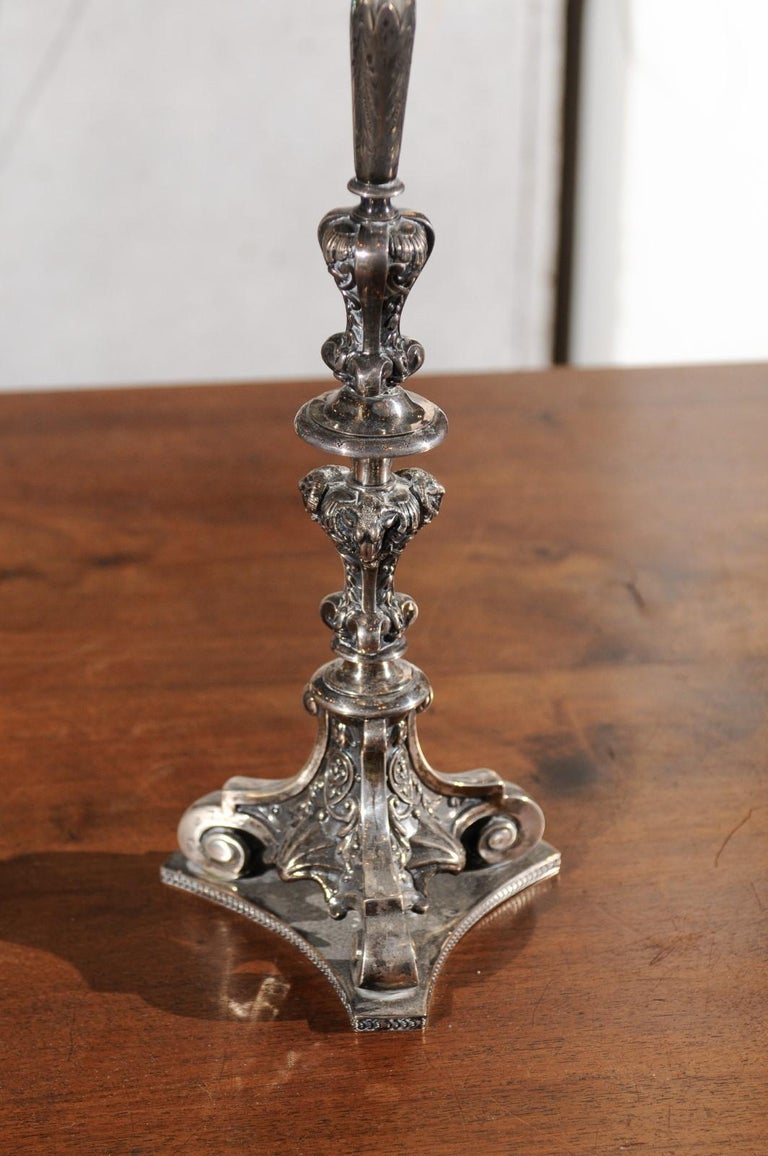 English Late Victorian Epergne with Silver Base and Crystal Vase, 19th Century For Sale at 1stDibs