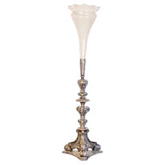 Antique English Late Victorian Epergne with Silver Base and Crystal Vase, 19th Century